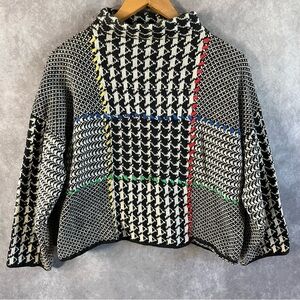 Vintage Tony Lambert Sweater Women Small S Black White 80s Houndstooth Mock Neck